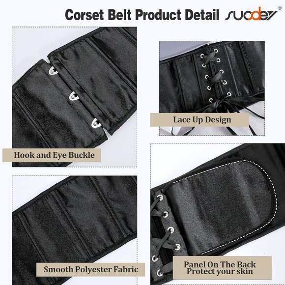 Women's Jacquard Corset Belt Lace Up Bustier Waspie Belt Renaissance Black Gloss - Picture 3 of 6